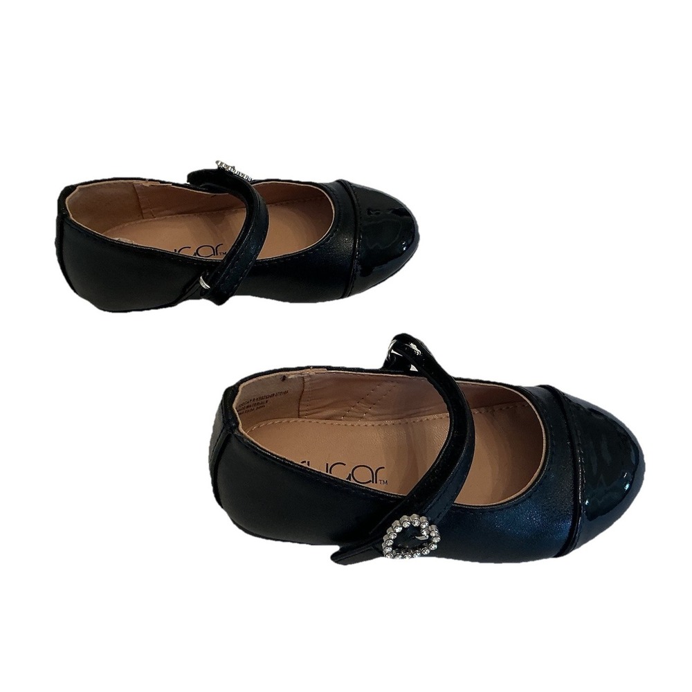 Girls Sugar Black Patent Leather Mary Jane Shoes‎ Heart Buckle - Toddler Size 6